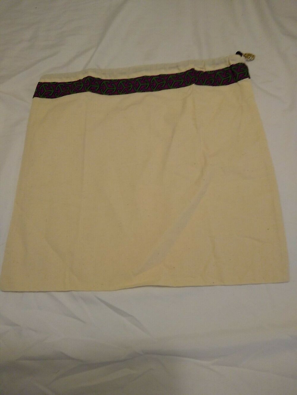 Tory Burch Canvas Dust Bag Large Purple Trim With Gold Logo Charm